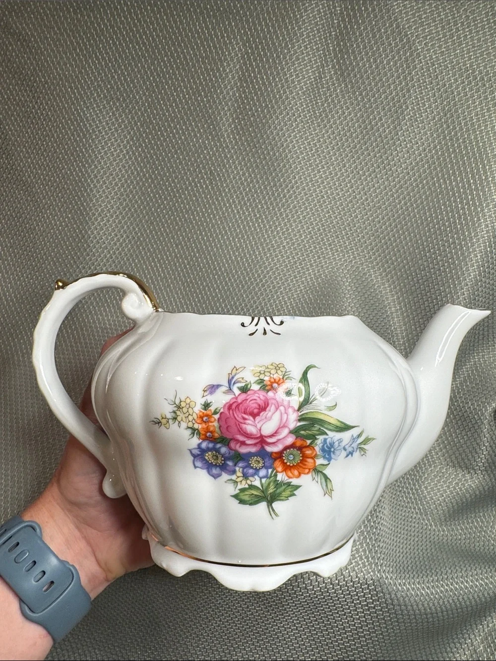 Vintage Japanese Classic Floral Porcelain Teapot with Gold Accents - No lid